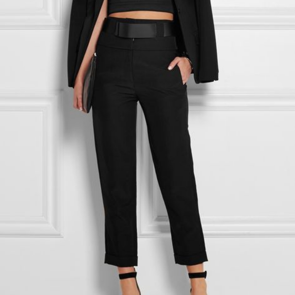 Donna Karan High-Waist Belted Cropped Ramie Pants